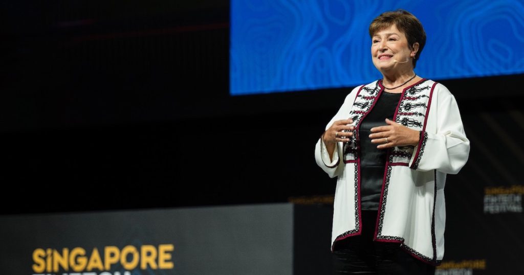 Kristalina Georgieva, Managing Director of the International Monetary Fund (IMF) delivering a keynote speech at Singapore Fintech Festival 2023